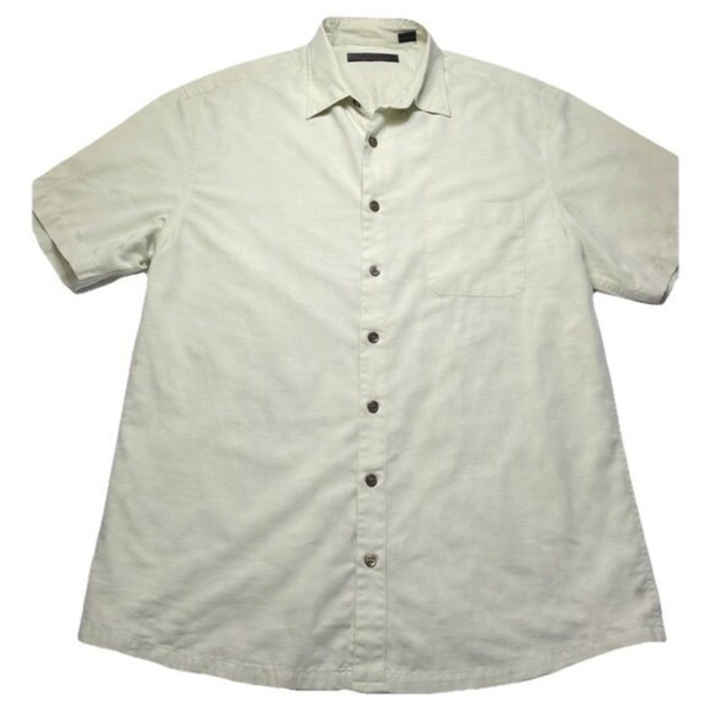 Axist‎ Mens Silk Shirt Large Geometric Beige Luxury Casual Lightweight Button Up